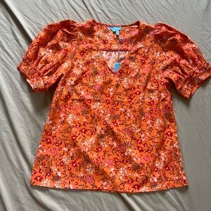 Draper James Orange Floral Puff Sleeve Blouse